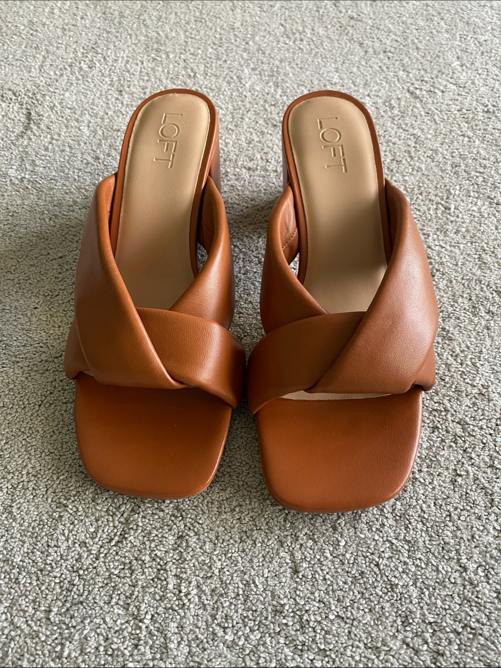 LOFT Cognac Brown Knotted Slide Mules